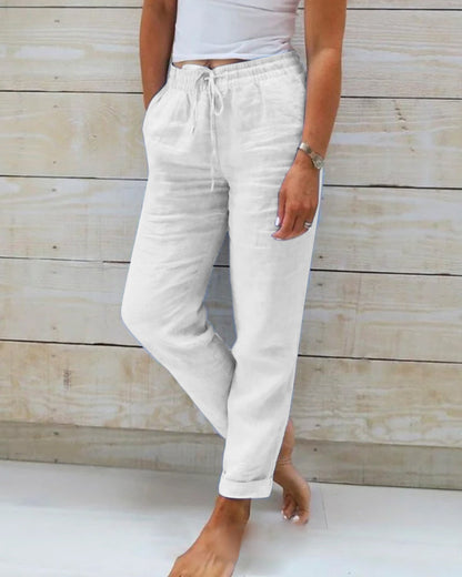 Adriana™ - Pantaloni elastici in cotone e lino