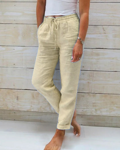 Adriana™ - Pantaloni elastici in cotone e lino